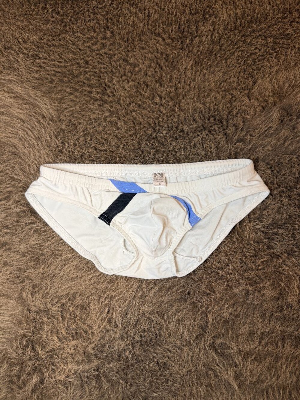 N2N Bodywear Men's White Swim Brief Bikini Blue Black Accent Size Small